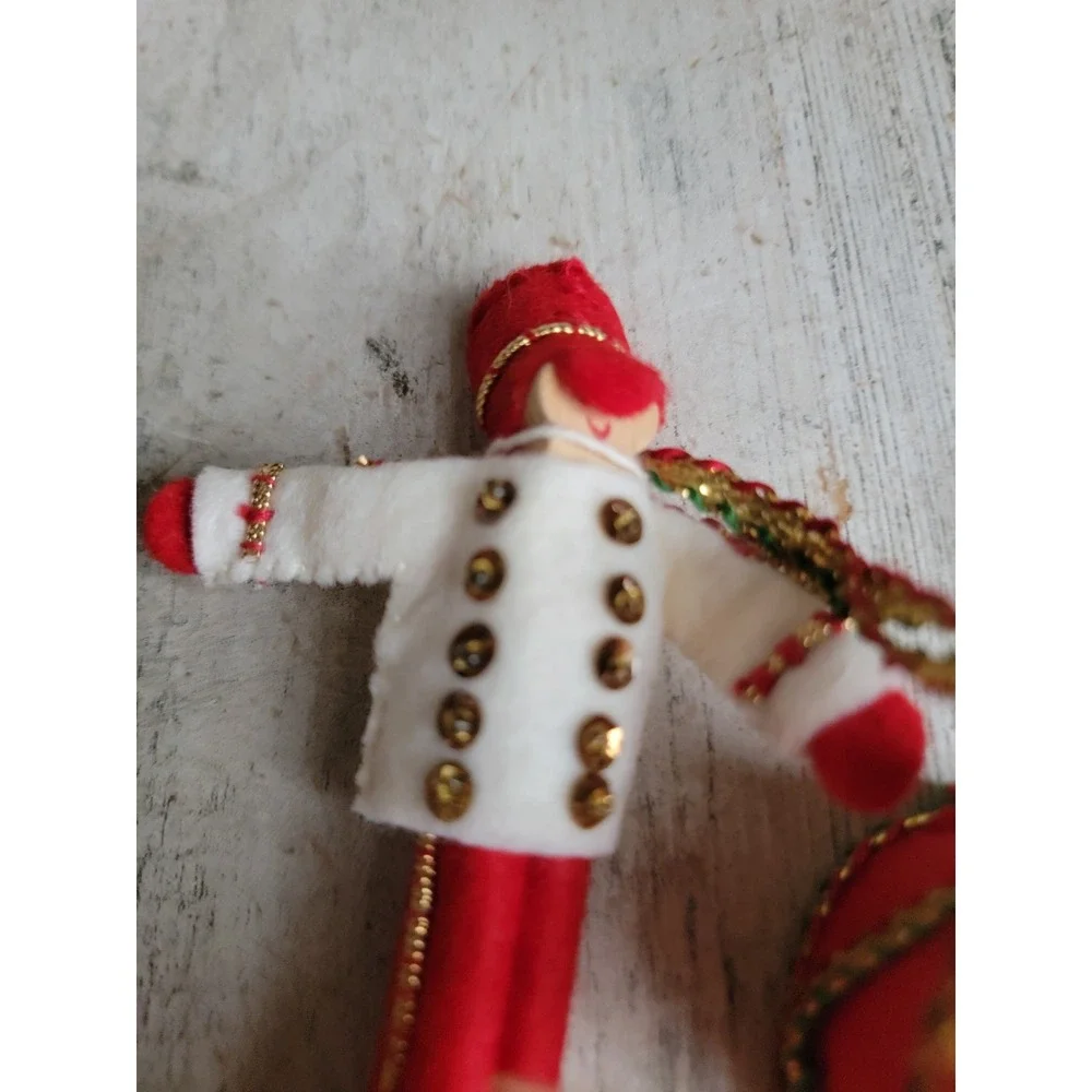 Vintage felt drummer soldier boy plush Xmas ornament sequin glitter home